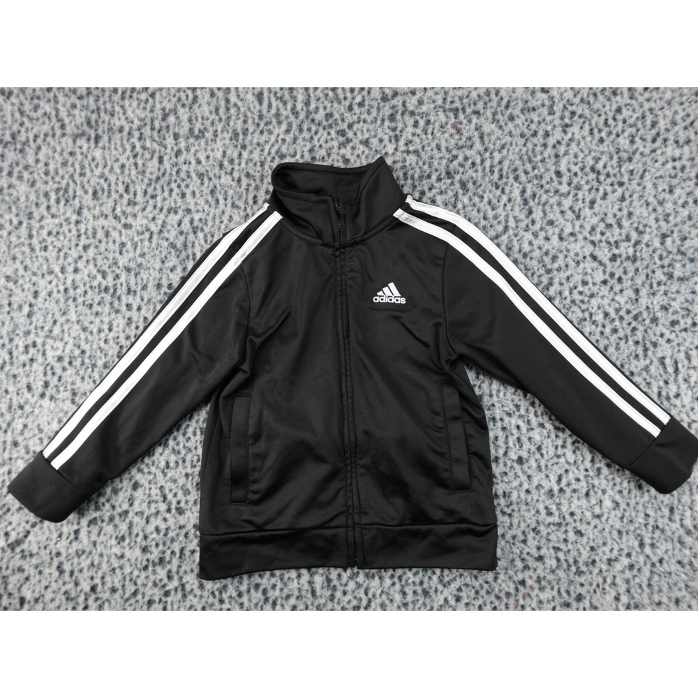 Adidas Track Jacket Toddler 2T Black White AG6448 Full Zip 3-Stripe Mock Neck